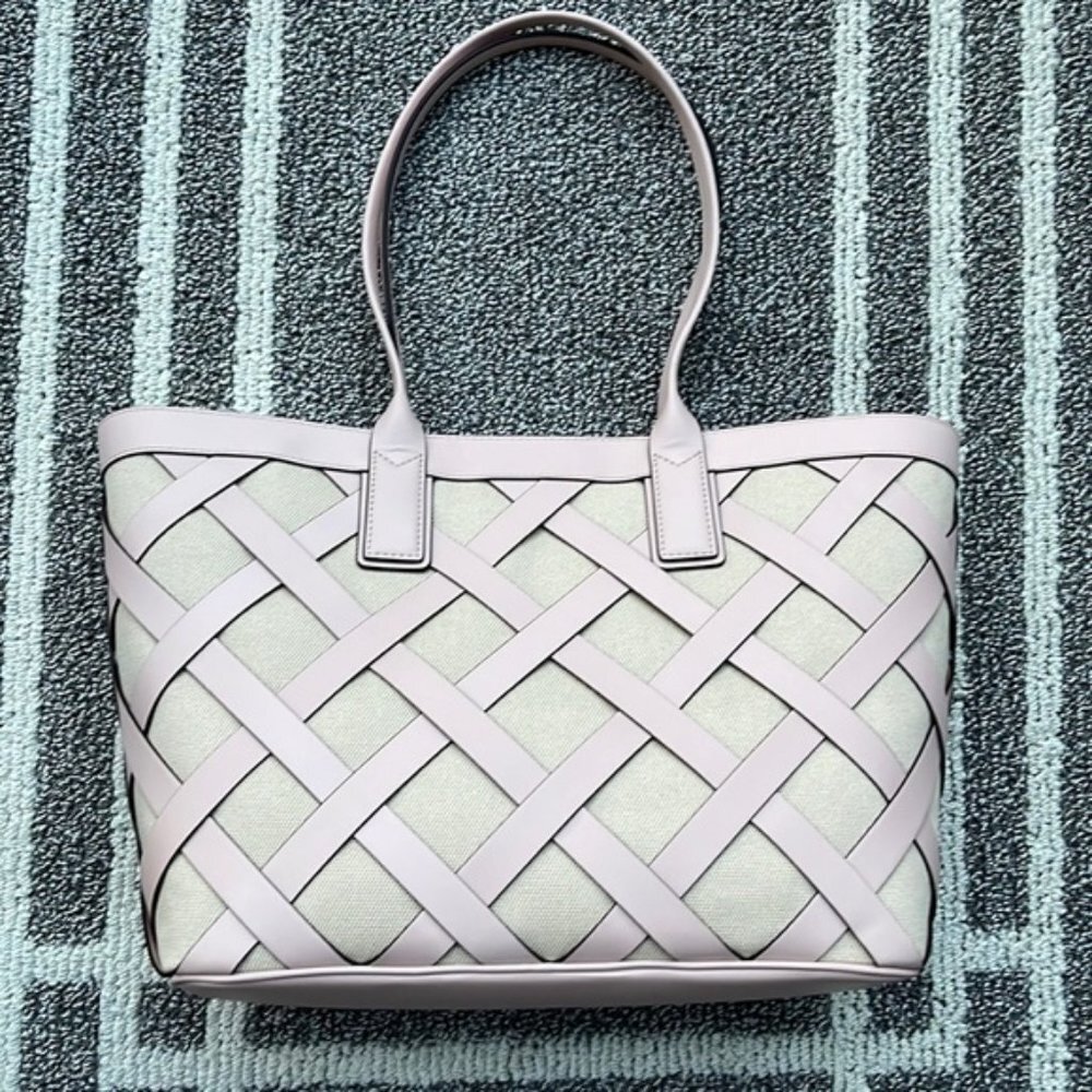 Michael Kors Sienna Large Tote Shoulder Bag Powder Blush Leather Canvas - Picture 5 of 16